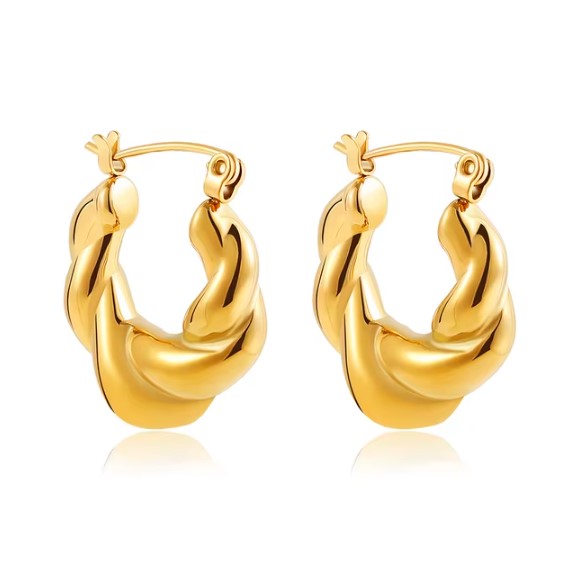 Gold Plated Stainless Steel Twisted Hoop Earrings for Women, U Shape