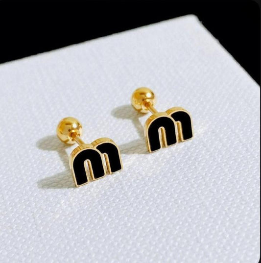 Stylish Stainless Steel 'M' Earrings for Women – Gold and Black Design