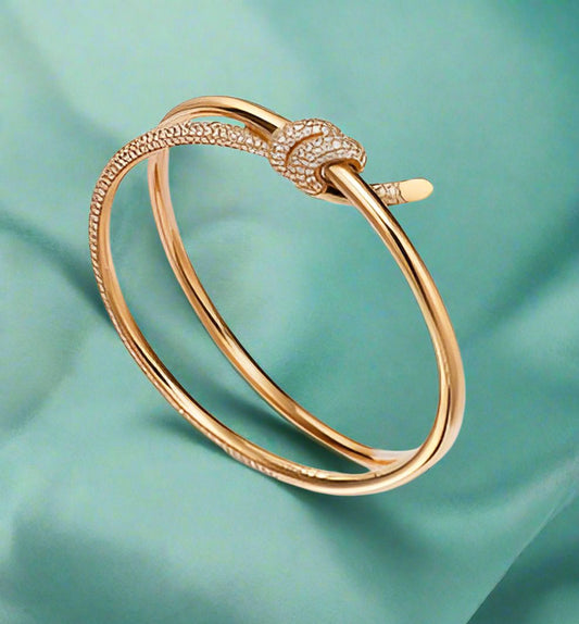 S925 Silver Double-Row Knot Cuff Bracelet