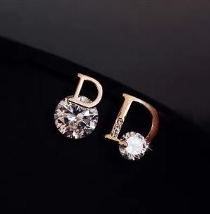 Elegant Stainless Steel 'D' Earrings with Crystal Accents – Luxury Women’s Jewelry