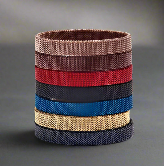 Colorful Stainless Steel Elastic Stretch Mesh Charm Bracelets