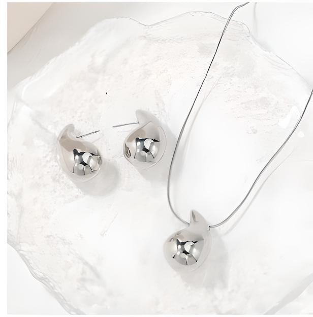 Modern Luxury: Stainless Steel Necklace and Earrings Set