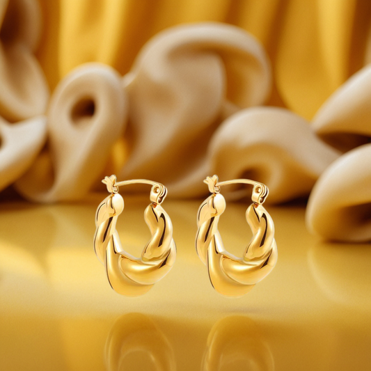 Gold Plated Stainless Steel Twisted Hoop Earrings for Women, U Shape